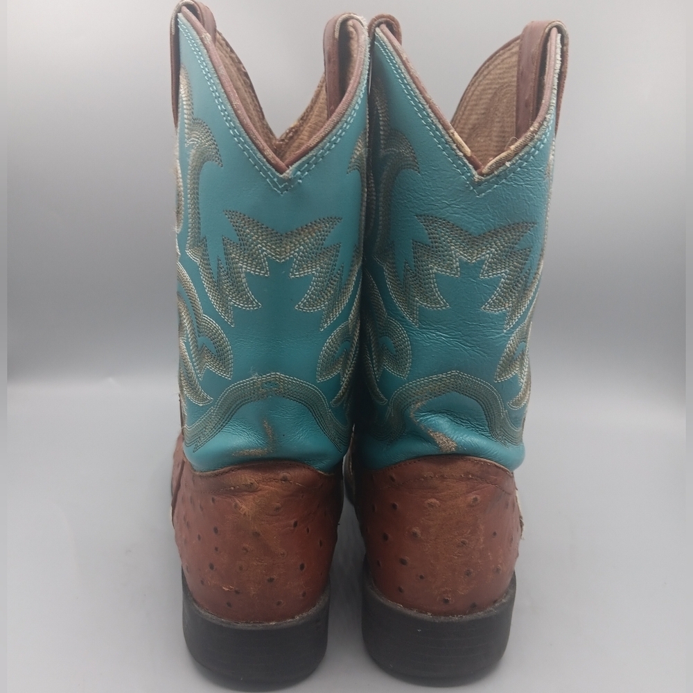 Justin 5527 Ostrich Quill Women's 4 D Boots Exotic Cowboy Western Teal Brown - Picture 5 of 12